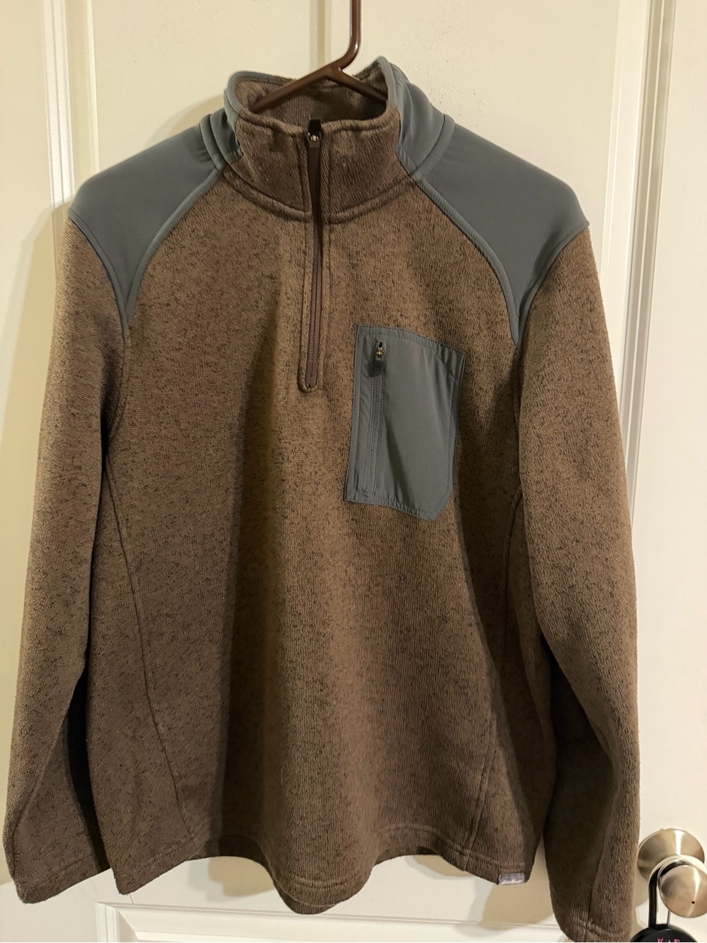 Eddie Bauer Men's Brown Quarter-Zip Pocket Sweater